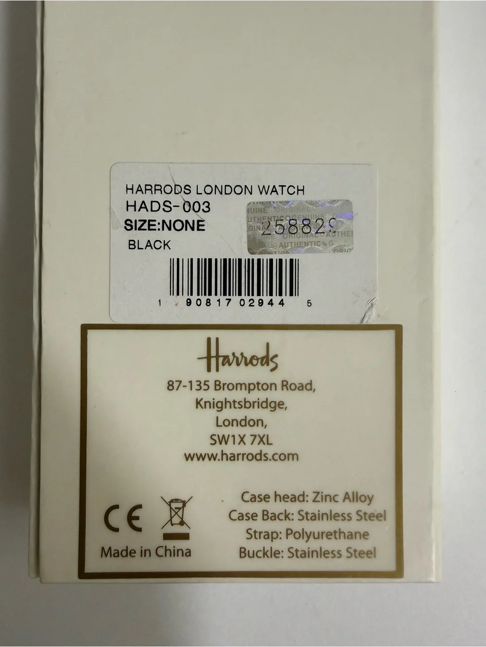 Harrods London Souvenir Watch Black Gold Tone HADS-003